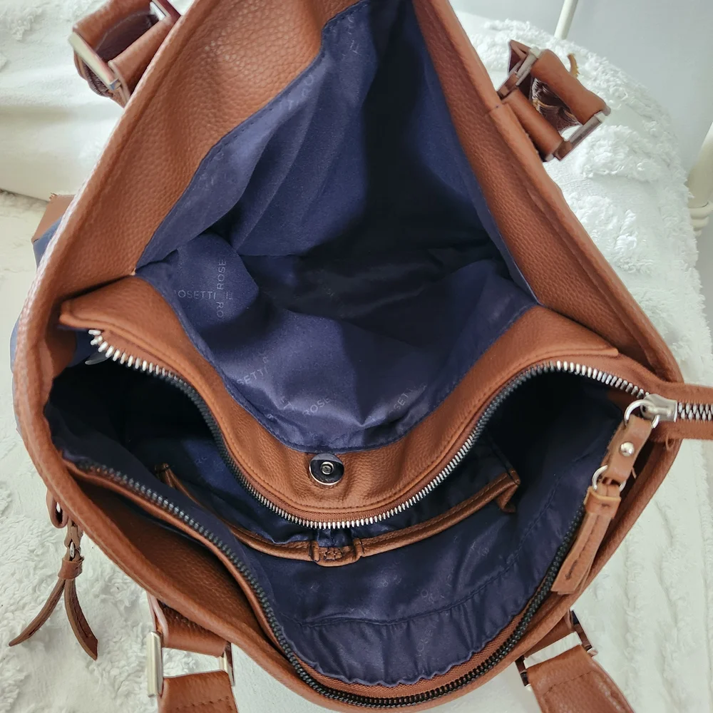Rosetti Navy and Brown Two-Tone Messenger Tote Lots Of Pockets